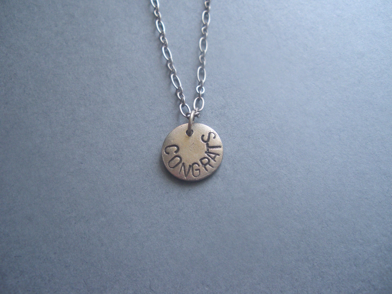 CONGRATS, hand stamped metal necklace, graduation gift, teens, kids, adults, high school, college,  wonderkath