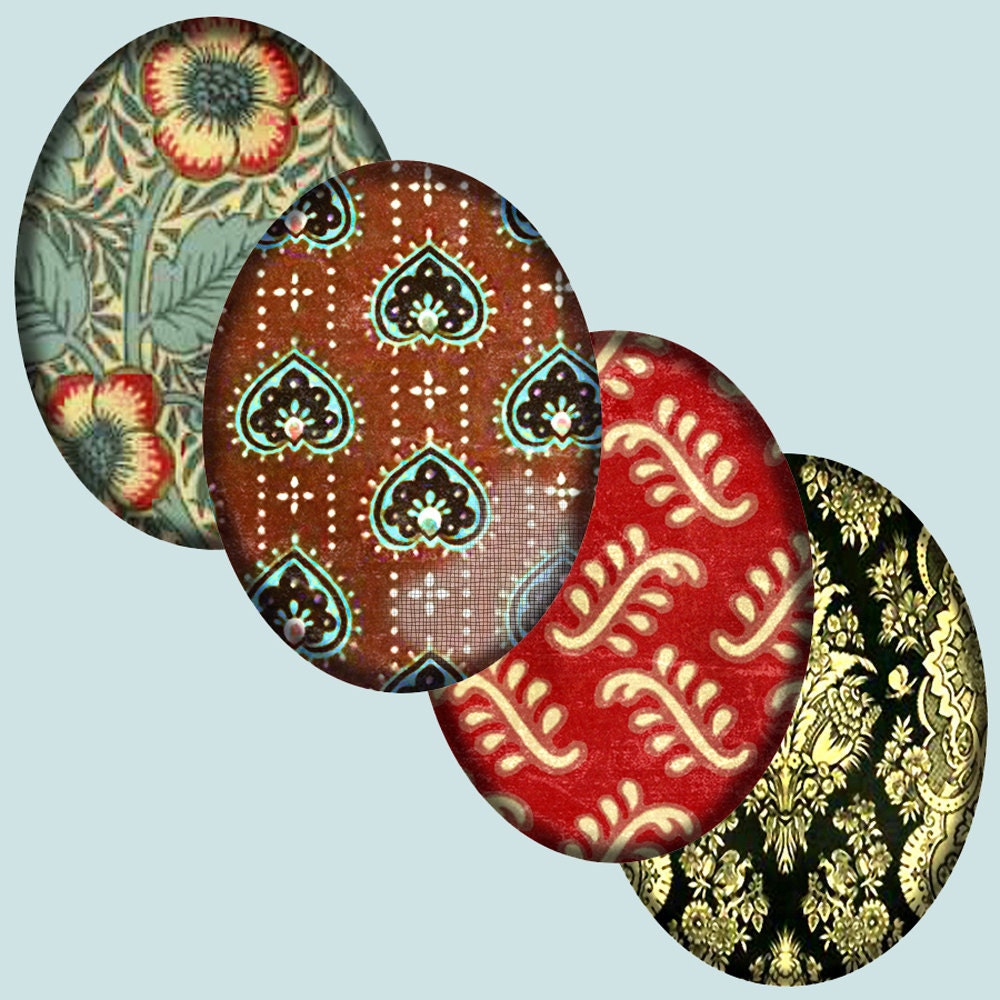 Digital Oval Cabochon Ornate Brocade Damask Designs 30 X 40 mm Printable Download CS 148
