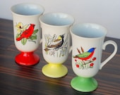 Vintage Bird Pedestal Mugs Set of 3 Japan
