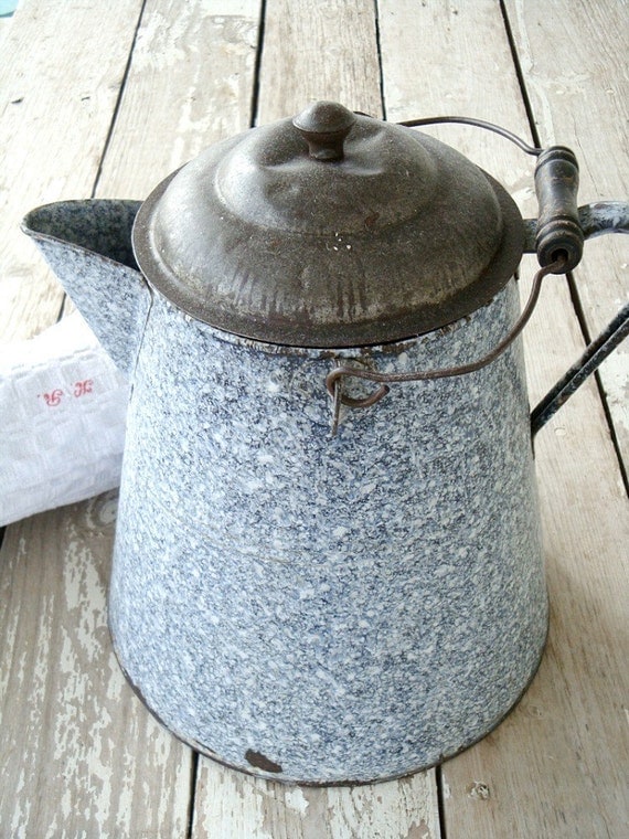 grey graniteware coffee pot