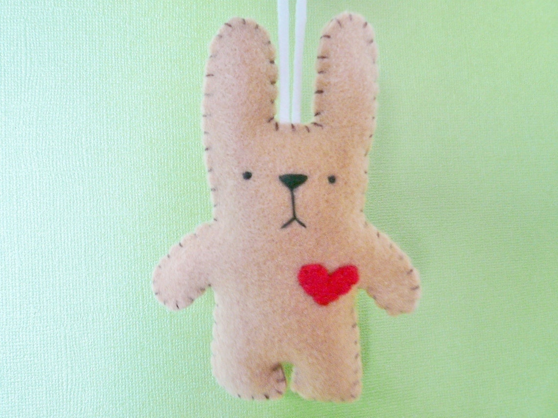 Bunny ornament plush handmade Christmas ornaments tan felt animal stuffie