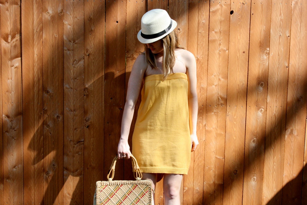 1980's Women's Yellow Tube Dress or Skirt