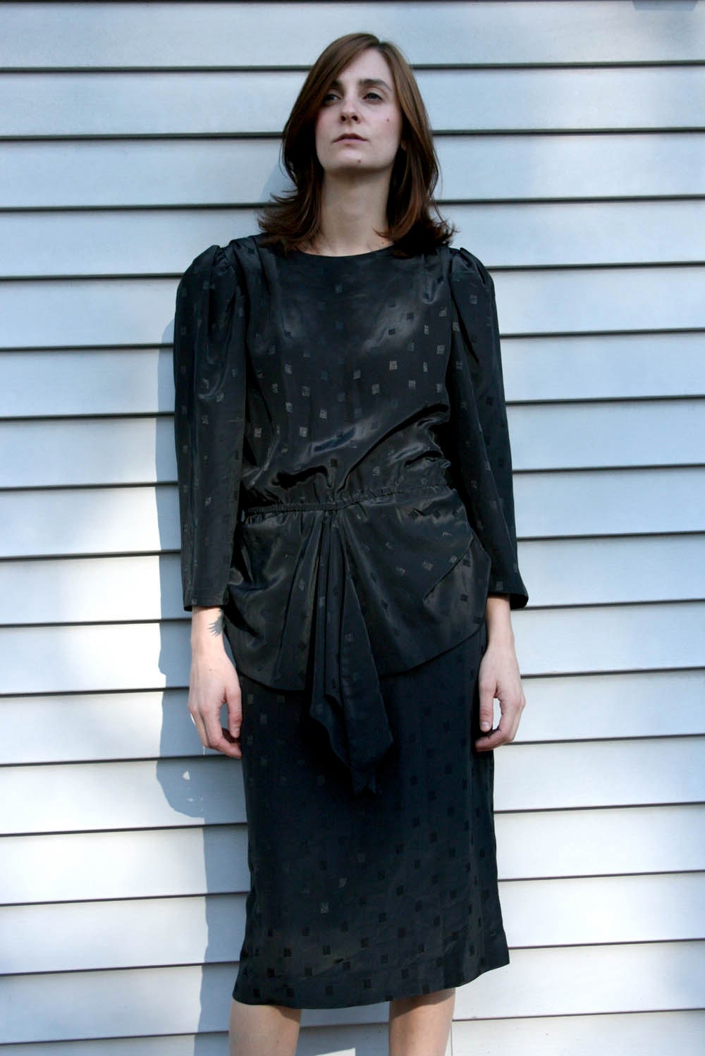 1980s Vintage Black Long Sleeve Dress