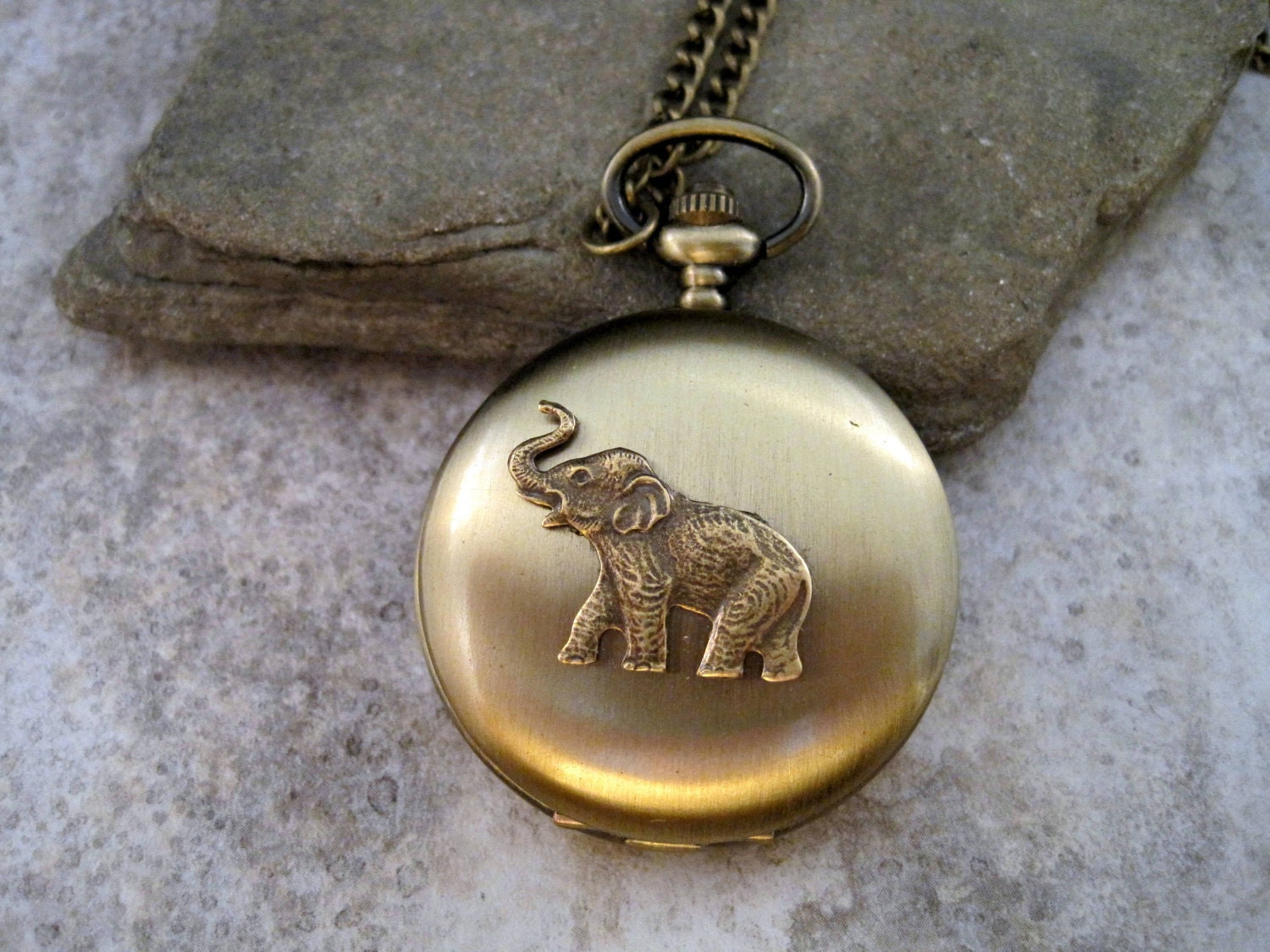 Large Bronze Elephant Pocket Watch Necklace