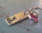 Tiny Baby Footprint Charm Necklace - Sterling Silver - Pink - Blue  - TakeFlightBoutique on Etsy
