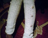 High fashion leg warmers Over the knee crochet fashion leg warmers in cream with vintage looking buttons
