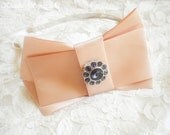 Satin Bow Headband in Gold - Satin Bow Tie Women's headband - Skinny Headband with Large Satin Bow - French Chic - Shabby chic