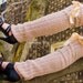 Brigitte inspired handmade crochet fashion leg warmers in Navy with Satin ribbon in Ivory