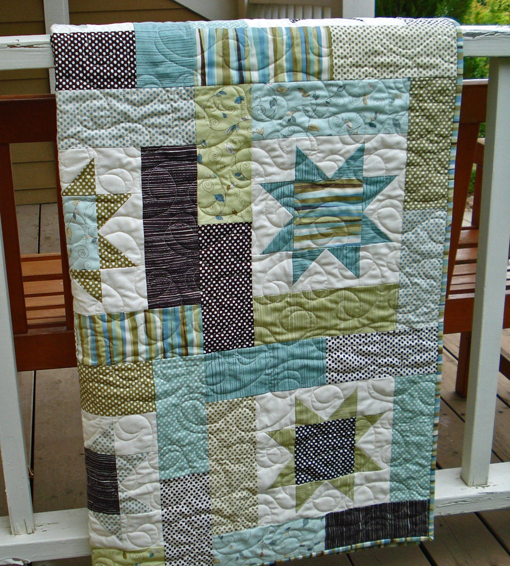 Cottage Chic Handmade Lap Quilt in Spa Colors - ColoradoQuilts