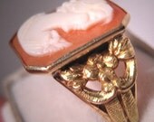 Antique Cameo Ring Vintage Art Nouveau Deco Ornate Floral Setting