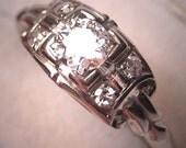 Antique Diamond Wedding Ring Art Deco Vintage18K White Gold