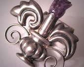 Important Early Taxco Mexican Silver Amethyst Brooch
