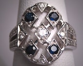 Vintage Wedding Ring Platinum Diamond Sapphire Art Deco