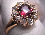 Antique Garnet Diamond Wedding Ring Vintage Victorian