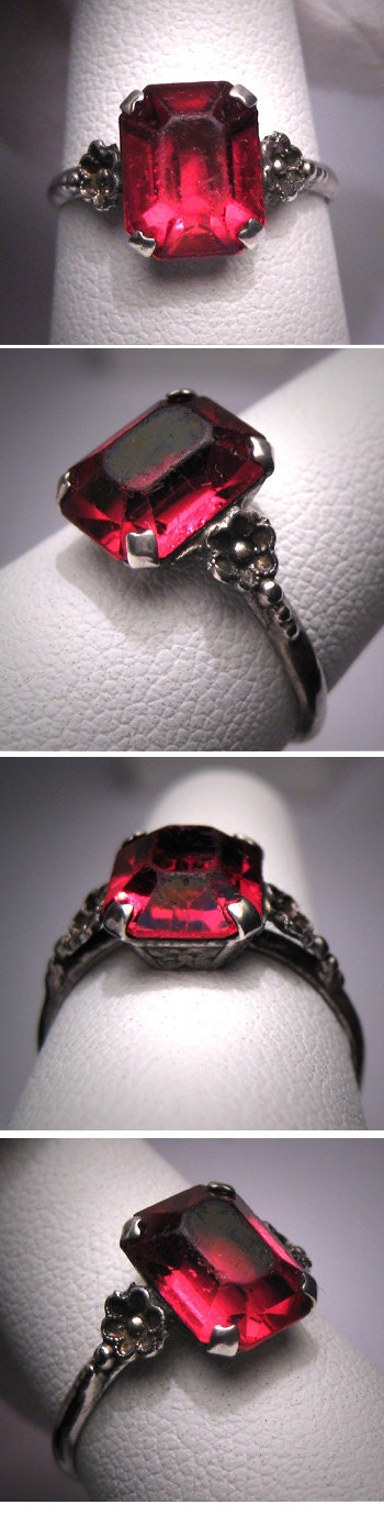 Antique Art Deco Ruby Wedding Ring Vintage Engagement