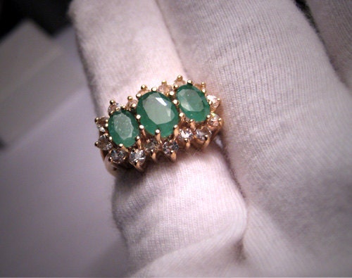 Estate Jewelry Emerald Ring Sapphires Gold Vintage Deco