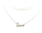 Sterling Silver CZ "LOVE" Necklace - Gift, Girlfriend, Mom, Bridesmaid Gifts, Love, WordCharm Necklace