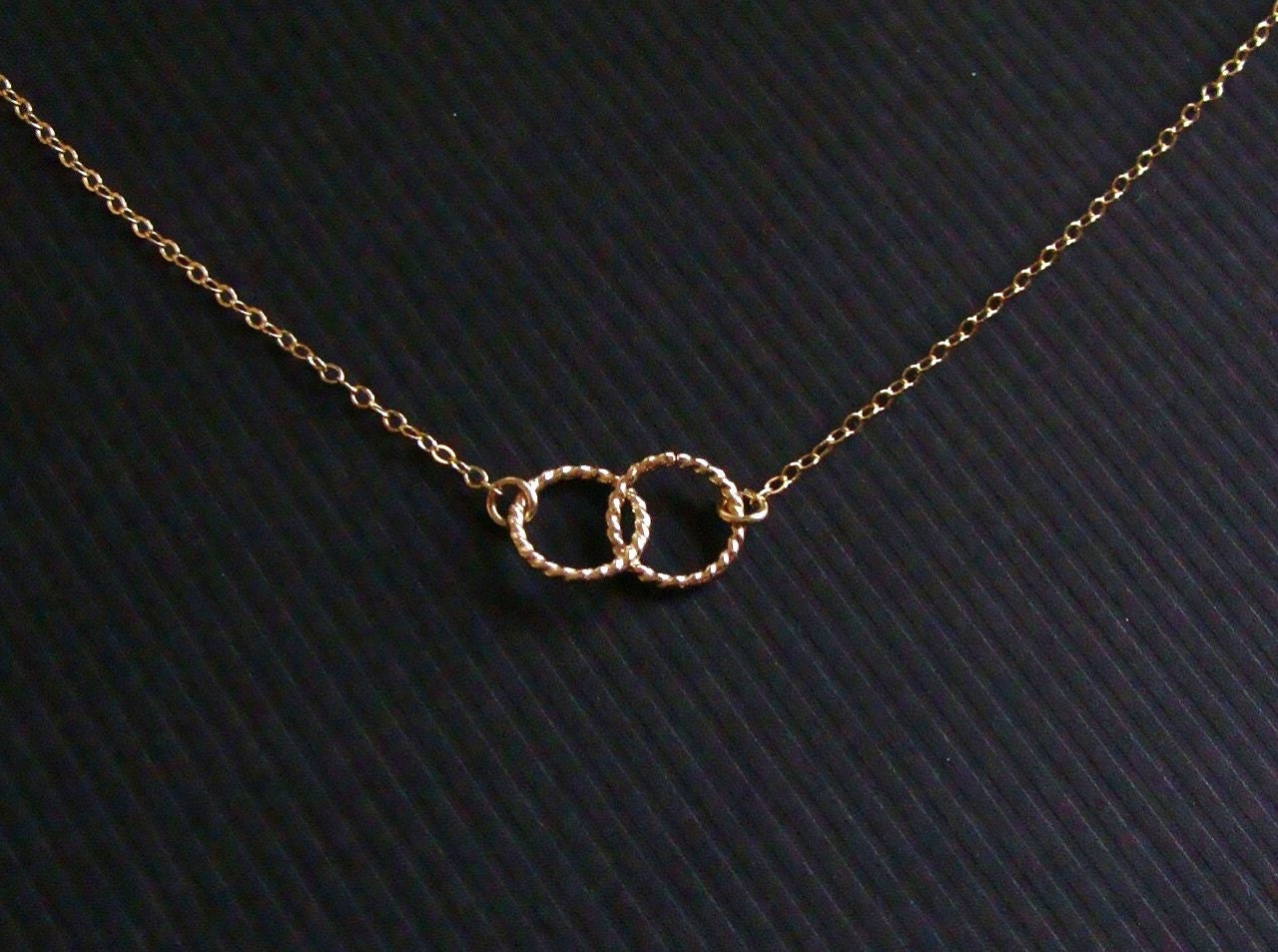 Gold Circle Necklace - Twisted Love, Interlocking Rings, Love , Forever, Gift for her, Modern Infinity, Sister, Mother and Daughter, Gift