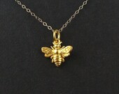 24k Gold Vermeil Bee -Gold Filled Cable Chain - Honey Bee Pendant, Bumble Bee, Garden, Great Gift for Her, Mom, Sister, BFF, Nana,Great Gif