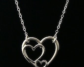 Sterling Silver Triple Heart Necklace - Heart Love Links, Girlfriends, BFF's, Family, Mother and Children, Sisters, Bridesmaid, Mothers Day