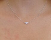Sideways Hamsa Cz Necklace - Sterling Silver Cz Tiny Horizontal Hamsa - Good Luck, Faith Jewelry, Gift, Bridesmaid Gifts