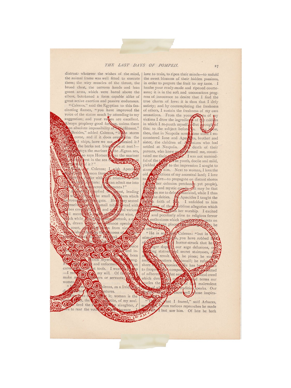 octopus dictionary art print - red OCTOPUS - vintage art book page print