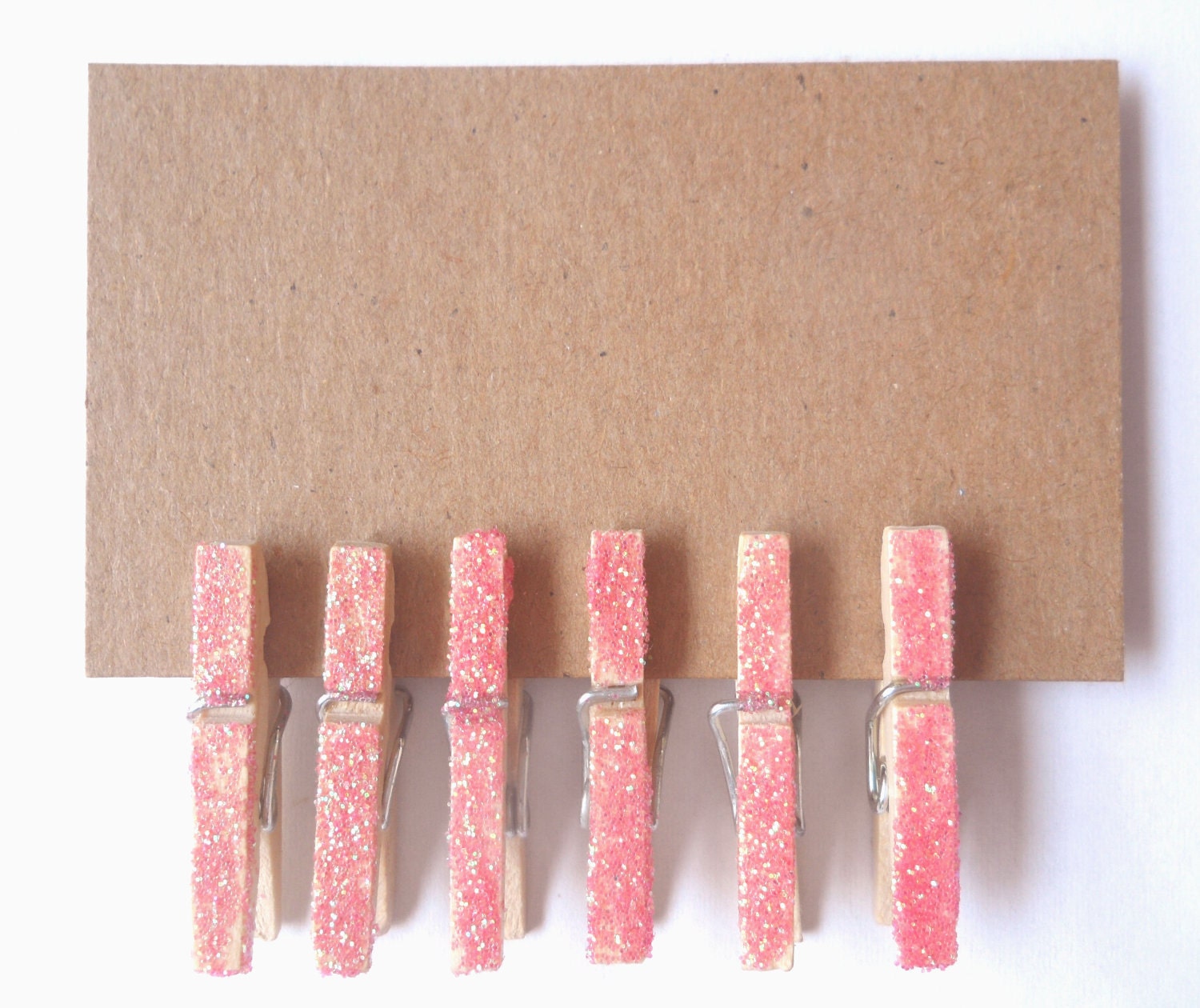 scrapbooking supplies - Pink Glitter Mini Clothes Pins set of 6 - wedding decor favors gift wrap