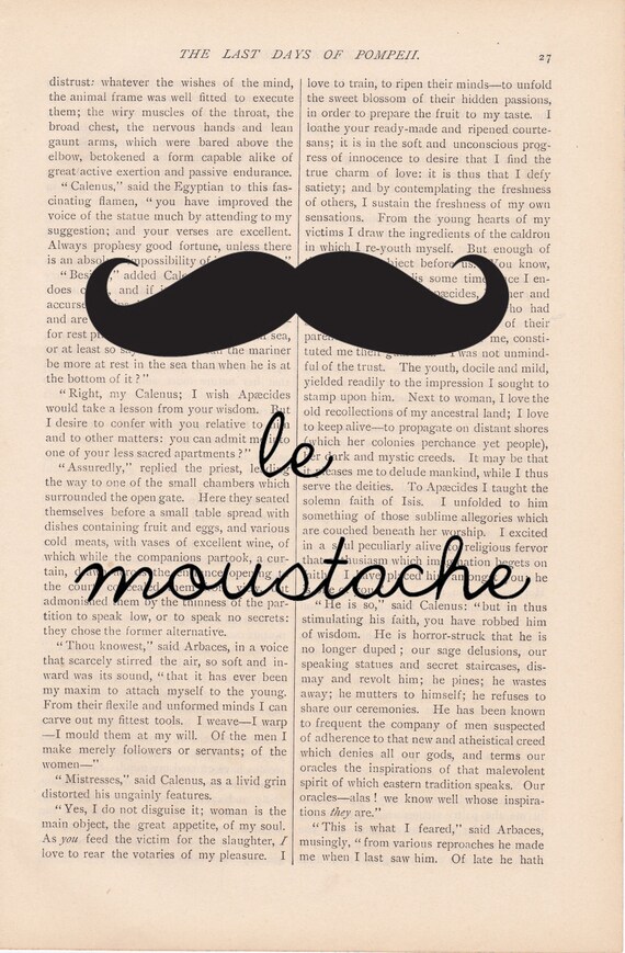 vintage dictionary page art LE MOUSTACHE print - vintage art book page print - mustache art print