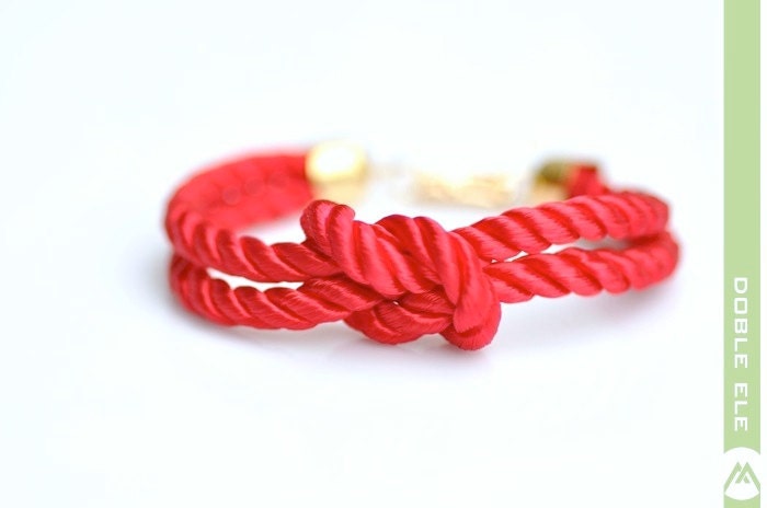 Square Knot Silk Rope Bracelet - Red