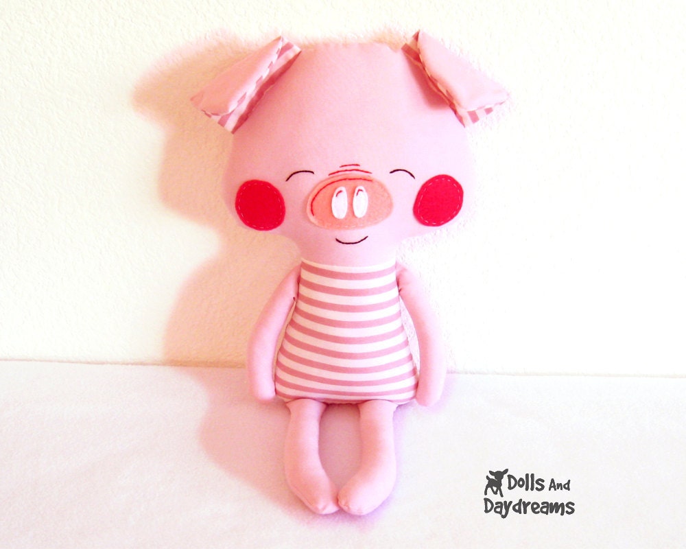 Pig Sewing Pattern PDF Softie Stuffed Toy Photo Tutorial Dress Up Farm Animal