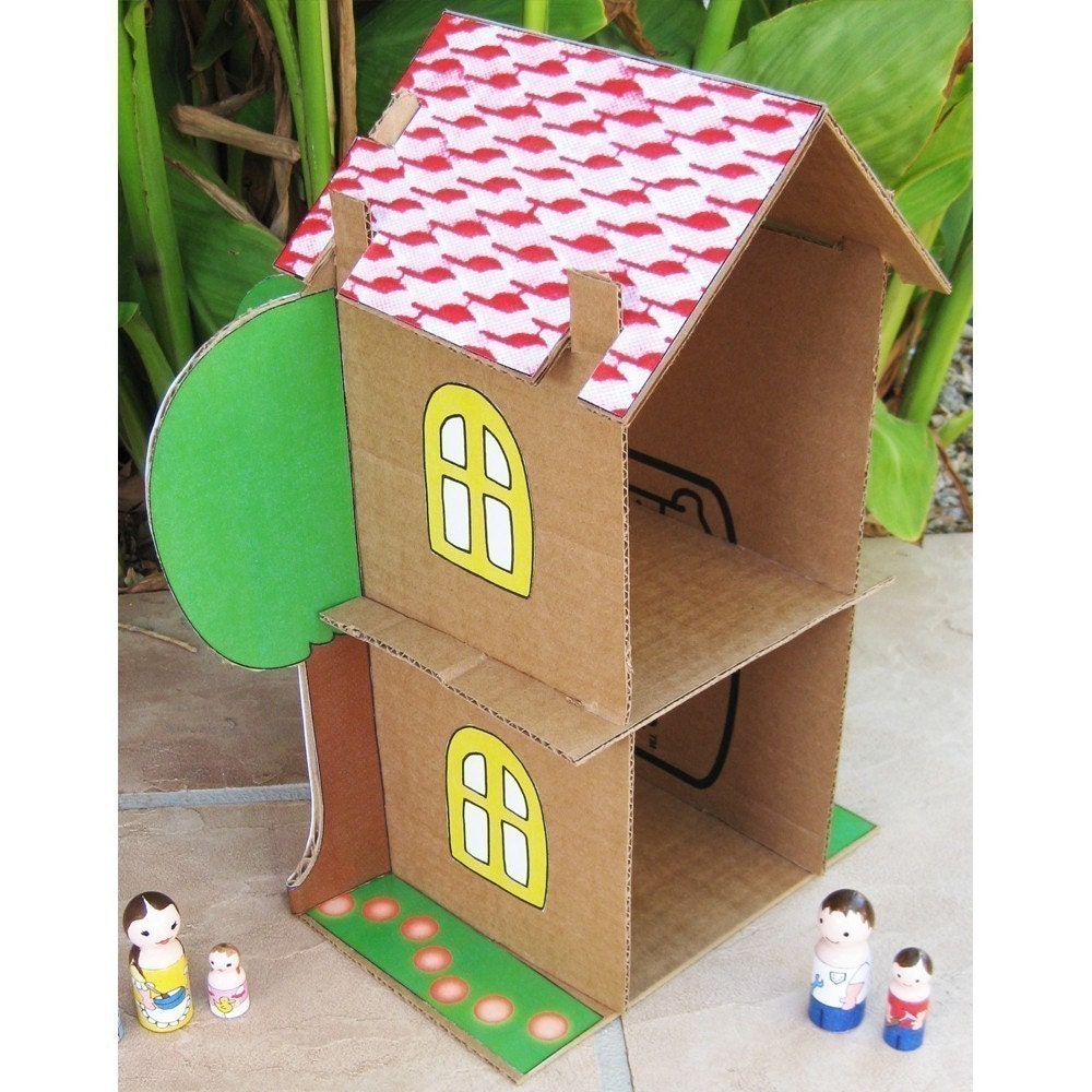 Cardboard Dollhouse PDF Pattern Recycle Cardboard Boxes DIY Toy house Paper Craft