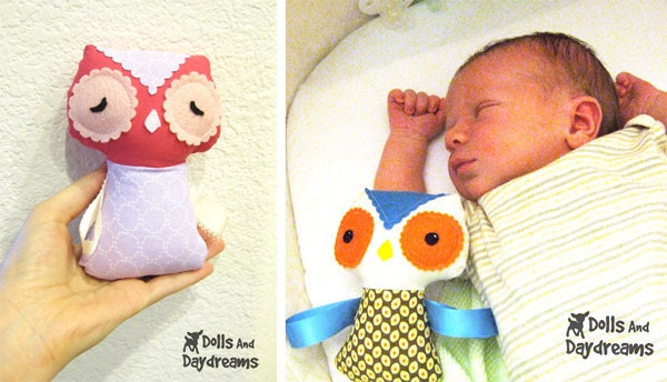 Baby Owl Ribbon Tag Softie Stuffed Toy PDF Sewing Pattern