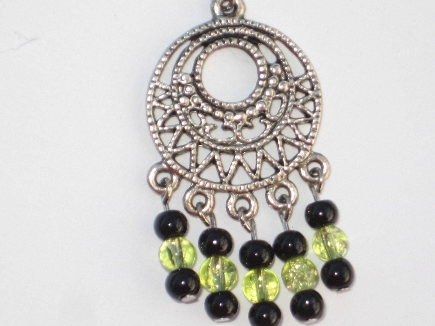 Free Shipping  Green and Black Chandelier Earrings