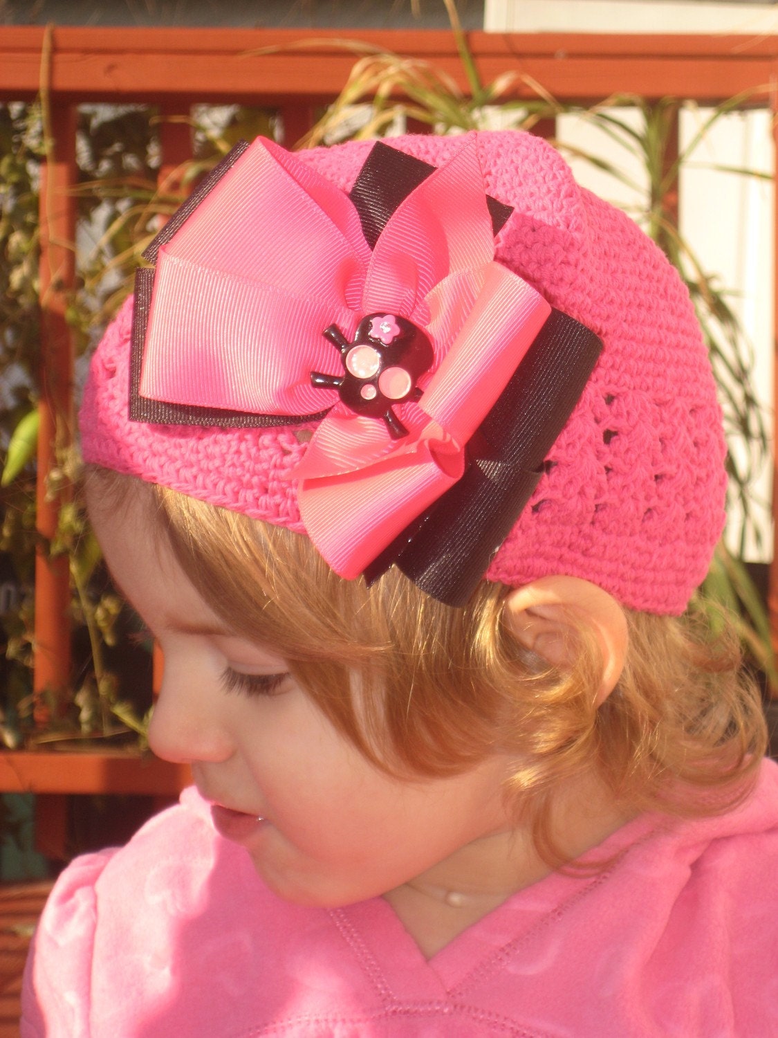 Hot Pink Sugar Skull Crochet Hat