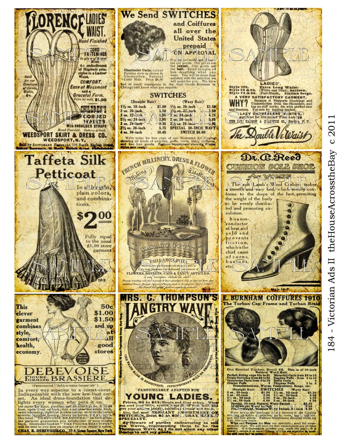 Victorian Ads II ATC Digital Collage ACEO Backgrounds Vintage Victorian Ads Advertisement Digital Steampunk Grunge Tags Card Texture 184