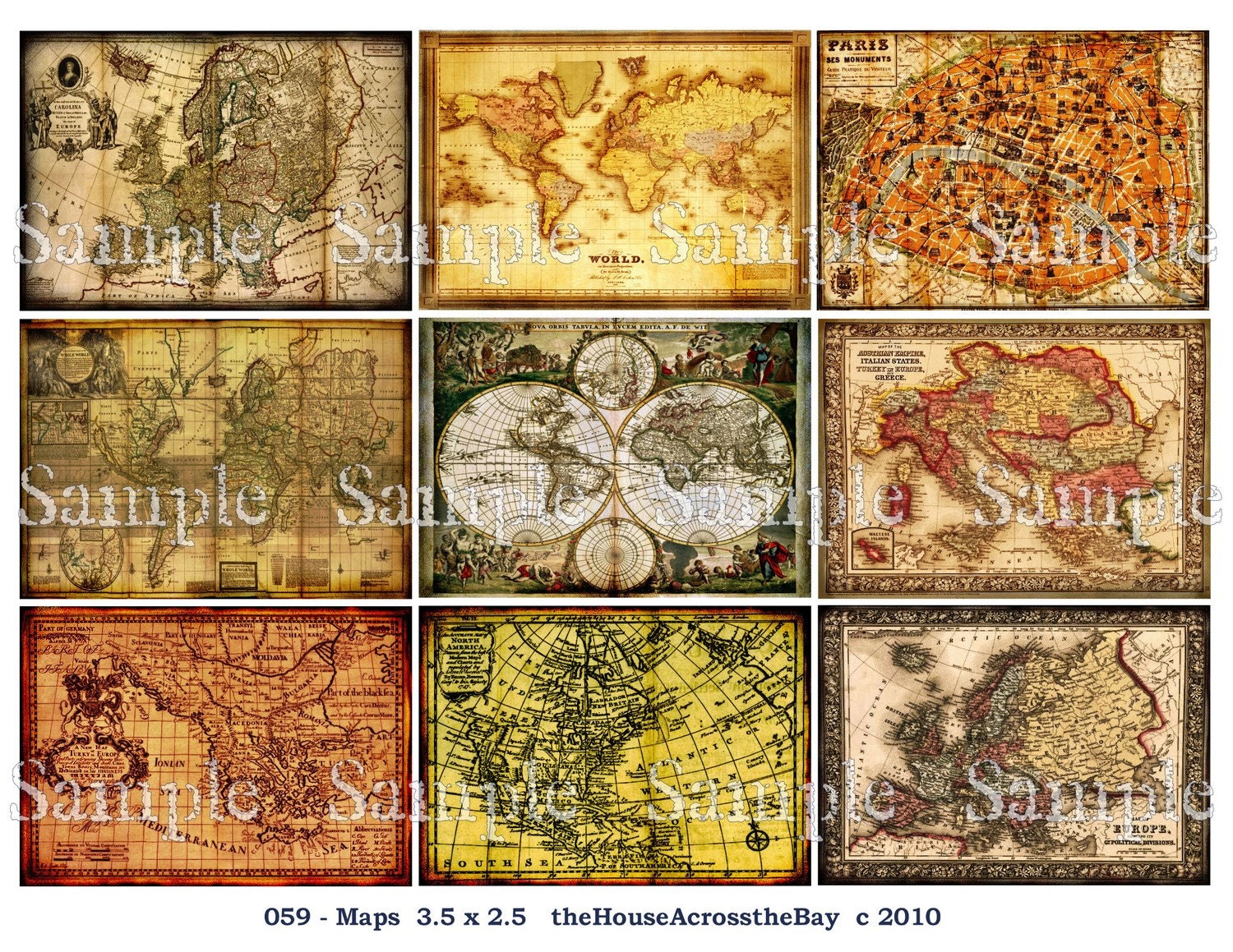Maps Digital Collage ATC ACEO 2.5x3.5 Background Digital Images Digital Map Atlas Cards Ephemera Embellishments Journaling Spots Tags 059