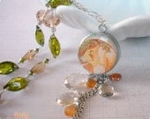 Poetry Necklace- Scapolite, Spessartine, Swarovski Crystal, Sterling Silver, Mixed Media Locket