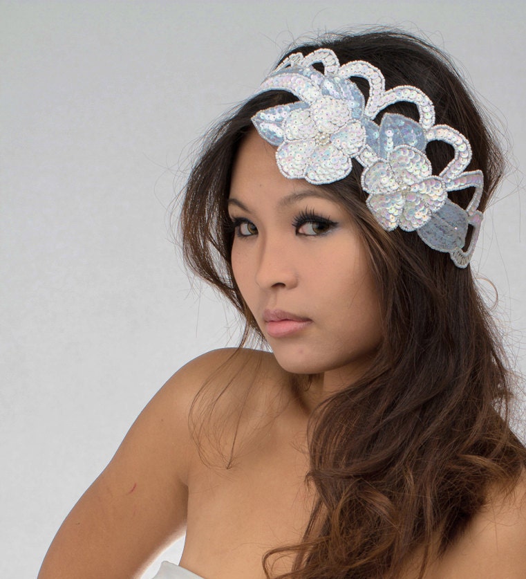 Bohemian shimmery wedding sequin tie headband