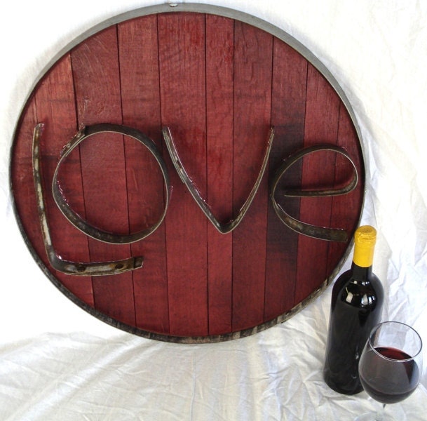 LOVE -Authentic Wine Barrel Head  Sign- From Napa Valley 100% recycled