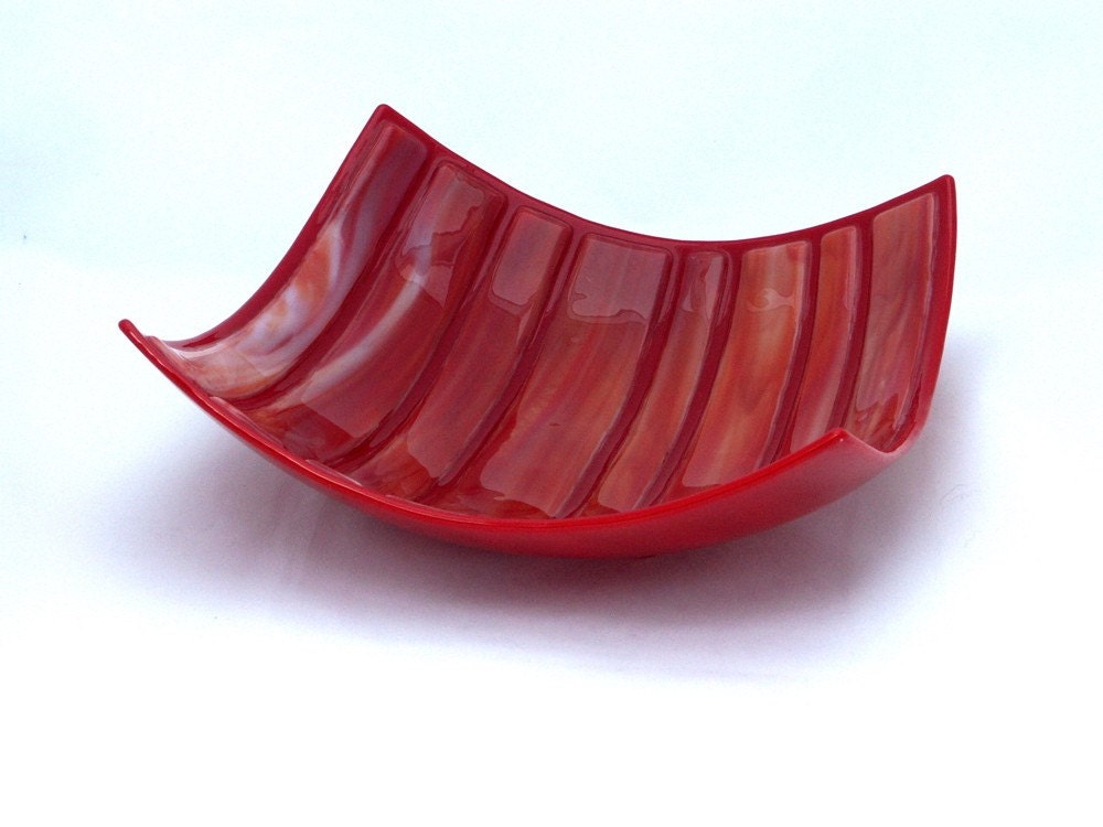 Large Red Fused Glass Bowl