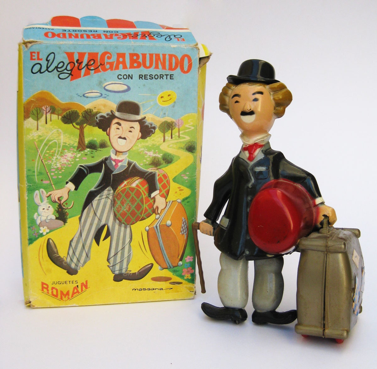 Charlie Chaplin Wind-Up Toy El Alegre Vagabundo Con Resorte - Funny Vintage 60s Mechanical Hard Plastic Doll Man Figure Original Box Mod Hip