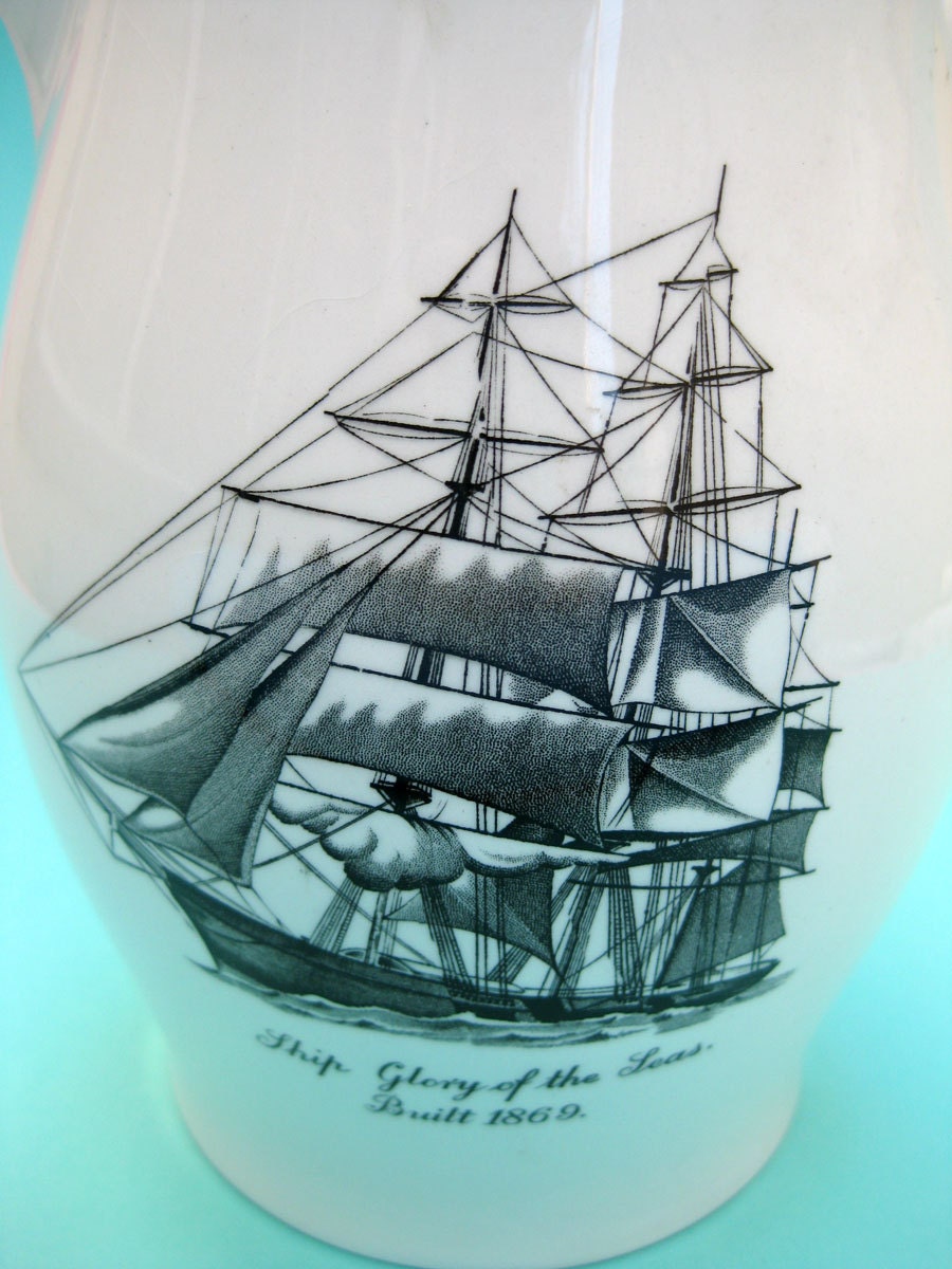 Vintage Copeland Spode Sailing Ships Pitcher - Nautical Transferware China Porcelain Jug - Milk Juice Water Beer - Sailboat Tall Ship Boat