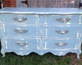 Vintage French Provincial Dresser Blue Gray Distressed