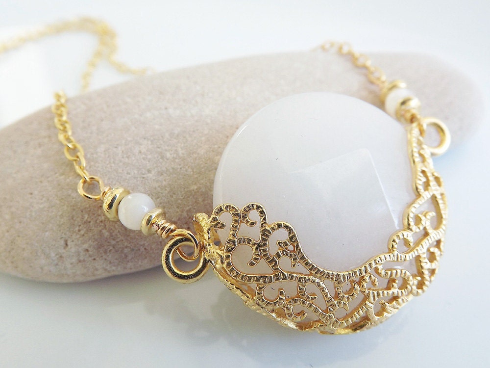 Luxurious, Exotic White Jade Necklace - Romantic, Elegant - Available in Berry, Lime Green, Green, Black, Hot Pink, Red and White