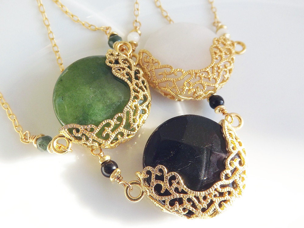 Luxurious, Exotic White Jade Necklace - Romantic, Elegant - Available in Berry, Lime Green, Green, Black, Hot Pink, Red and White