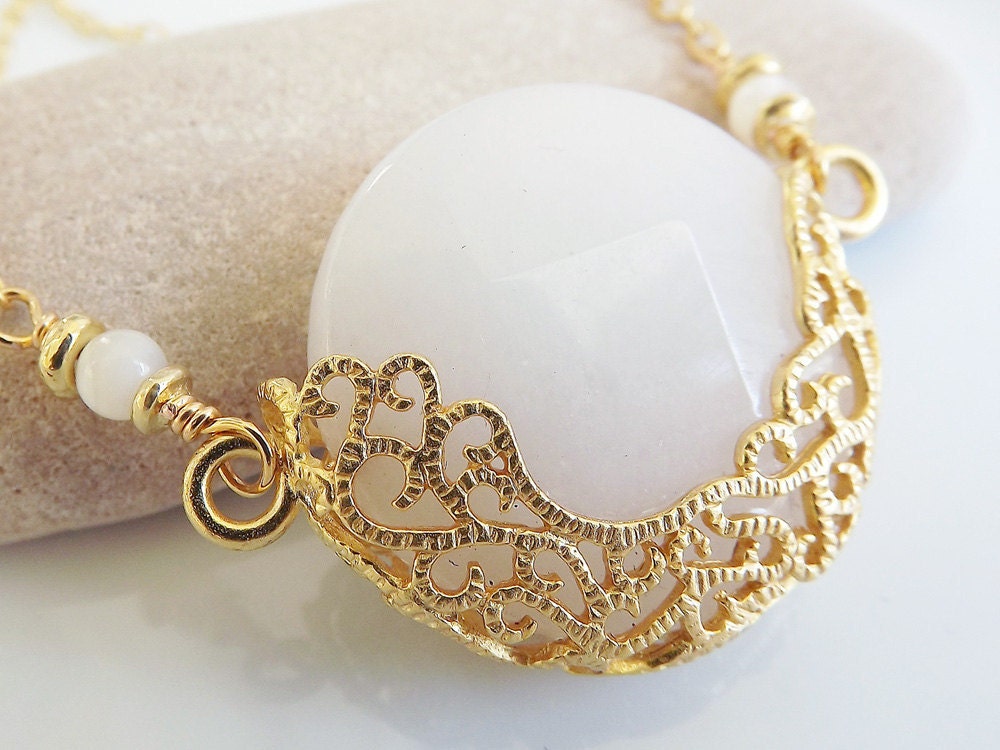 Luxurious, Exotic White Jade Necklace - Romantic, Elegant - Available in Berry, Lime Green, Green, Black, Hot Pink, Red and White