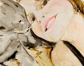 Custom Portrait of You and Your Loved Pet - Original Watercolor Painting 10x8inches