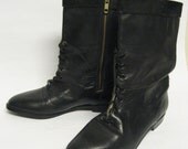 SALE - Vintage 80s Flat Granny Lace Up Military Ankle Boots Size 6