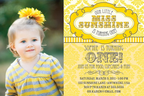 DIY Printable Little Miss Sunshine Photo Birthday Invitation Il_570xn