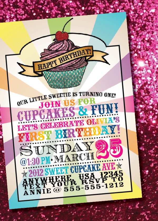 DIY Printable Rainbow Cupcake Birthday Invitation Il_570xn